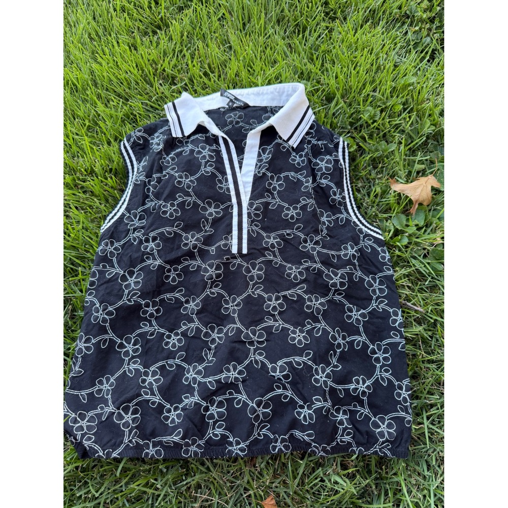 KERAIA Taiwanese Designer Floral Embroidered Cotton Polo Vest Top coquette